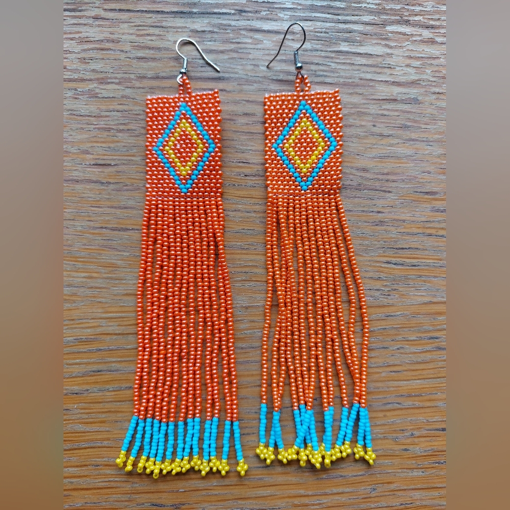 Handcrafted Orange Beaded Earrings